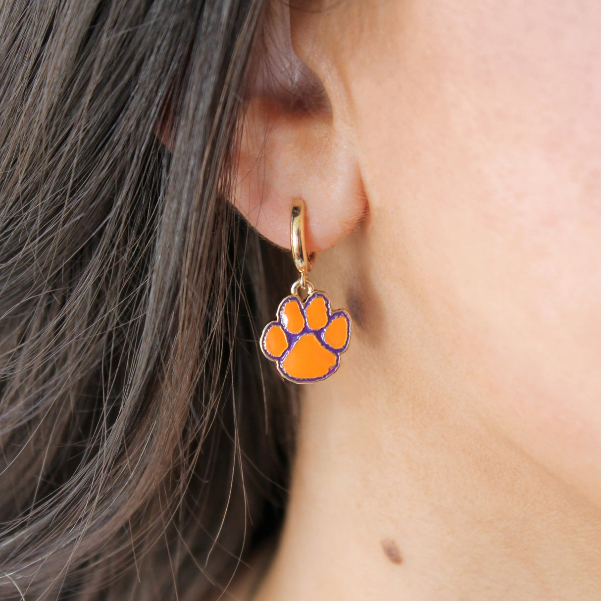 Clemson Gold Huggie Hoop Earrings w/ Enamel Logo
