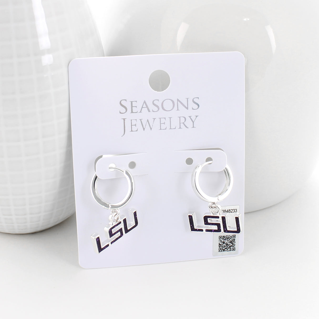 LSU Glitter Enamel Logo Huggie Hoop Earrings
