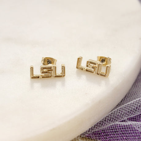 LSU Shiny Gold Logo Stud Earrings