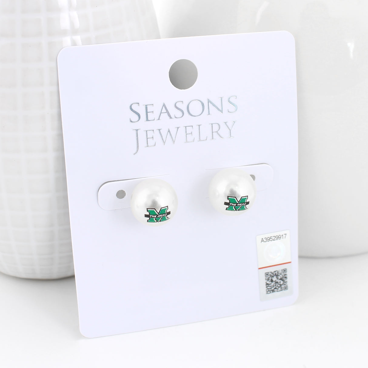 Marshall Logo Pearl Stud Earrings