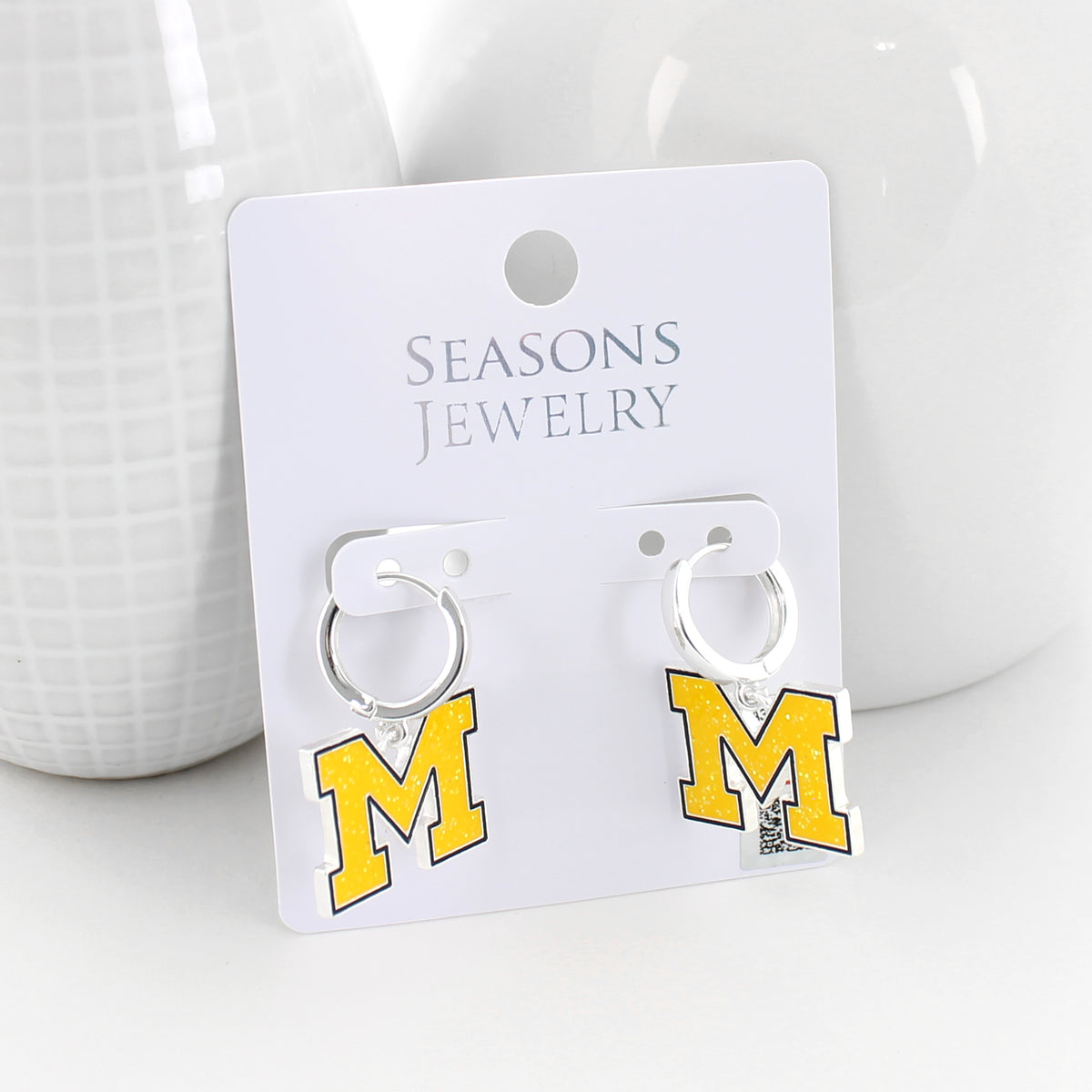 Michigan Glitter Enamel Logo Huggie Hoop Earrings