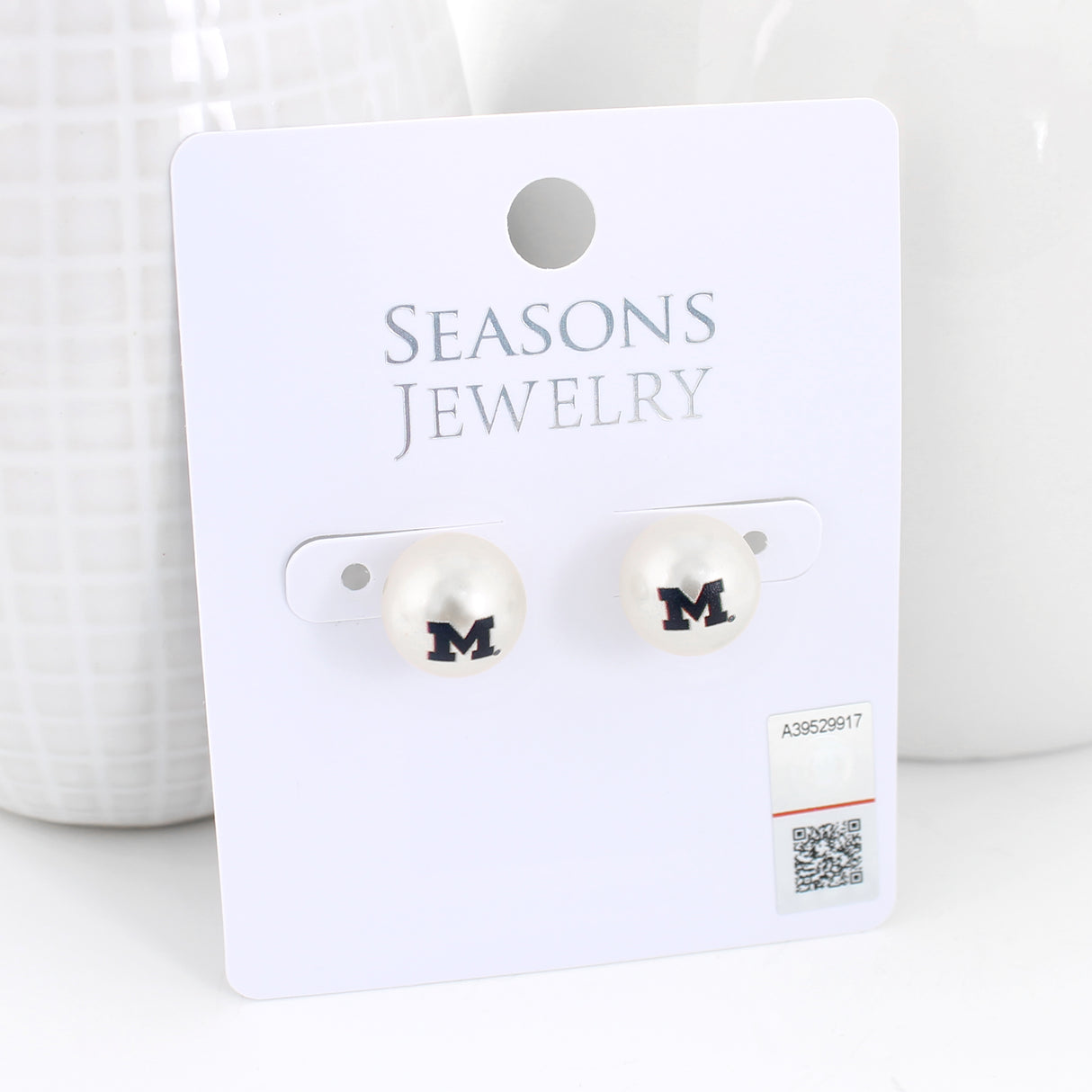 Michigan Logo Pearl Stud Earrings