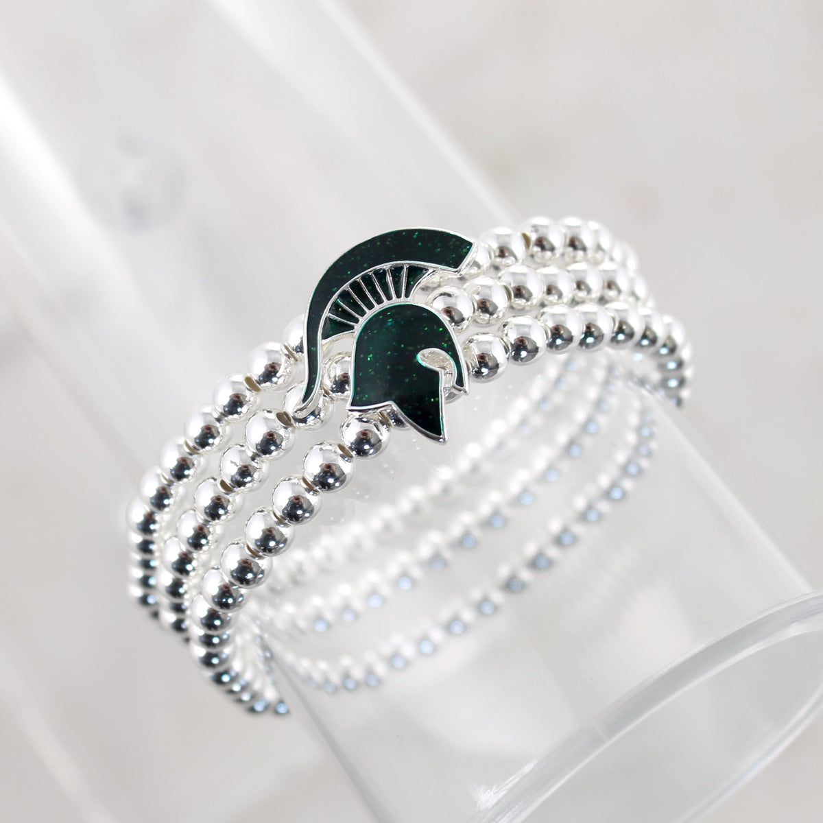 Michigan State Glitter Enamel Logo Stretch Bracelet Set