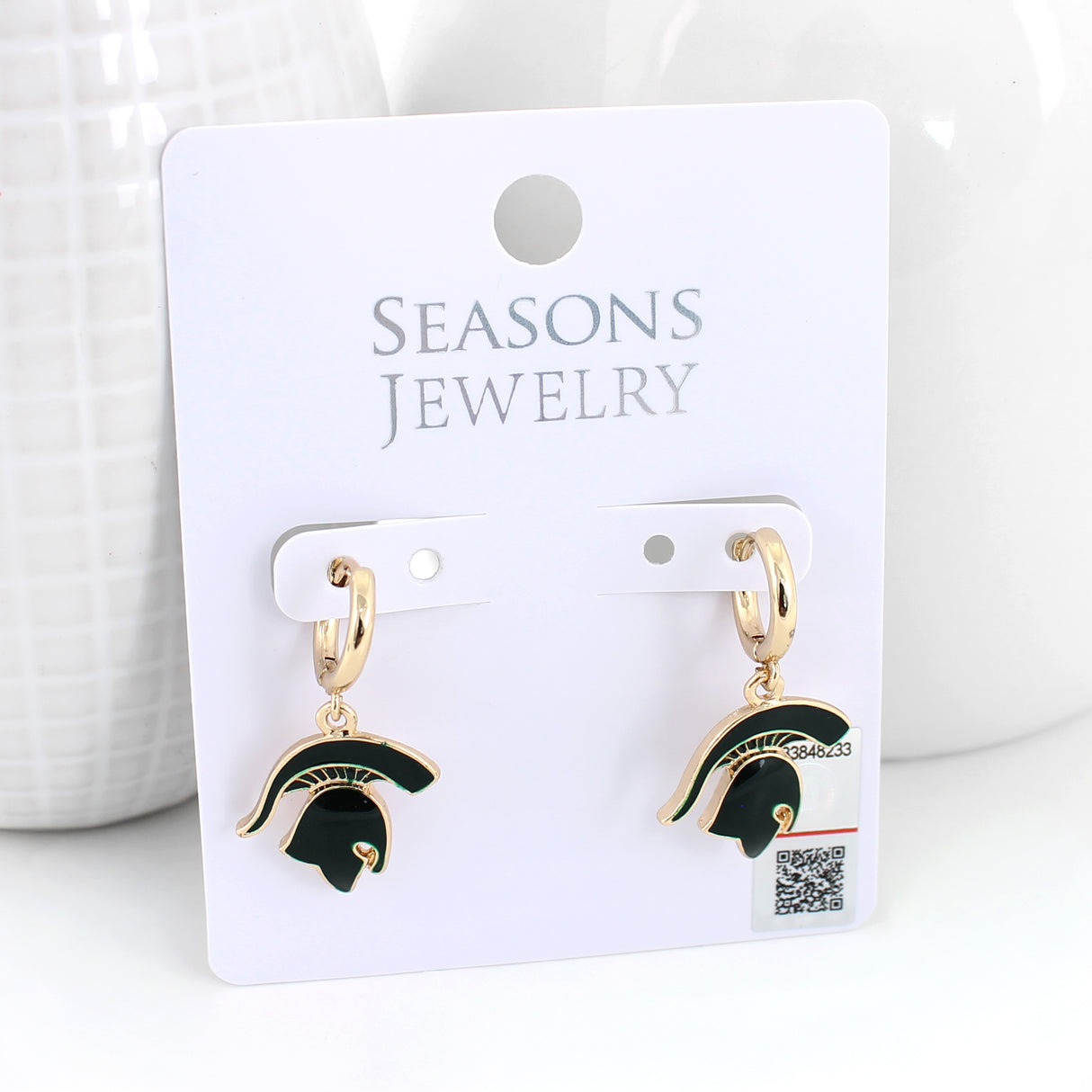 Michigan State Gold Huggie Hoop Earrings w/ Enamel Logo