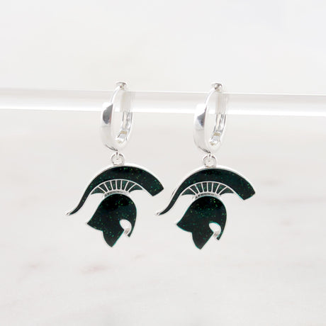 Michigan State Glitter Enamel Logo Huggie Hoop Earrings