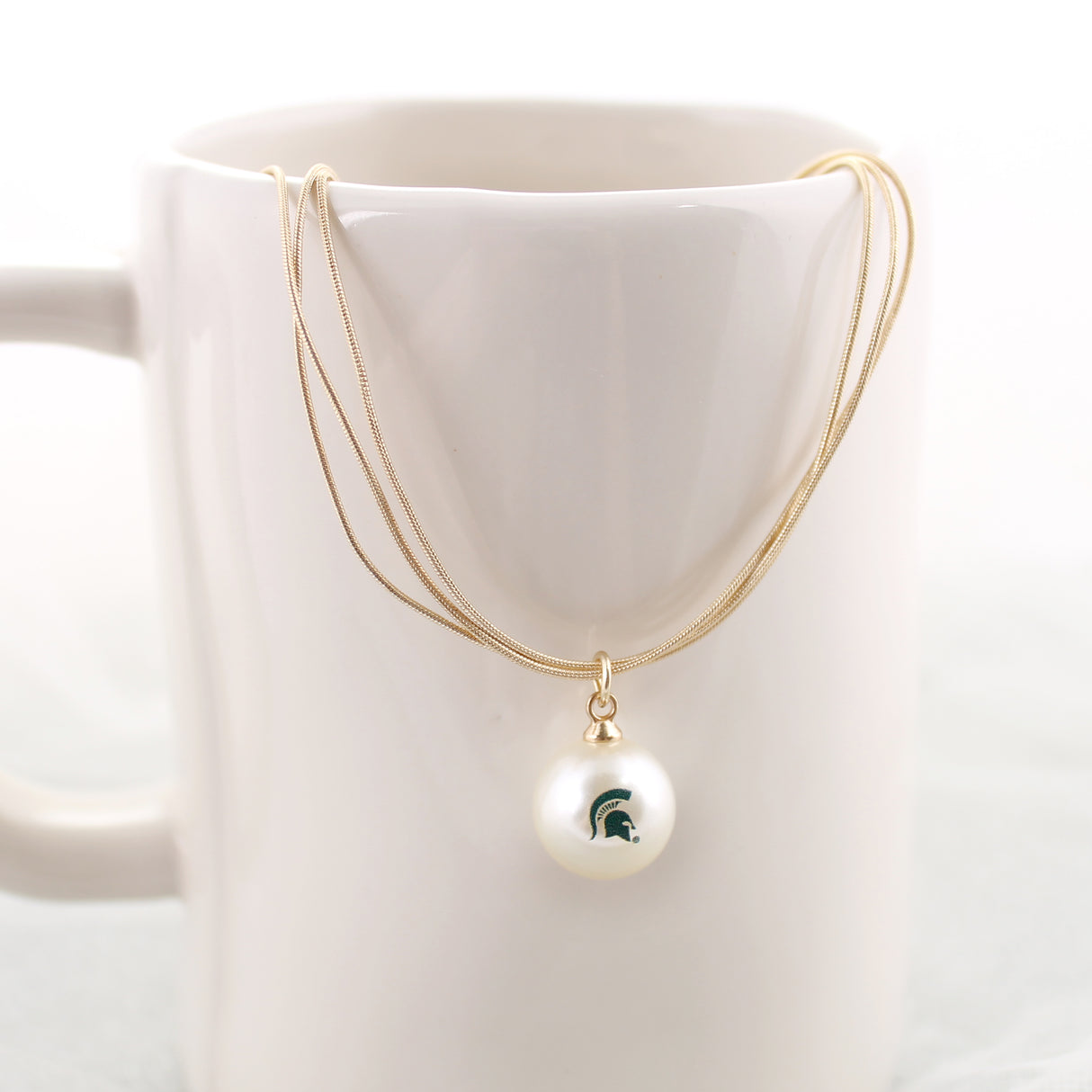 18” Michigan State Gold & Pearl Logo 3-Strand Necklace