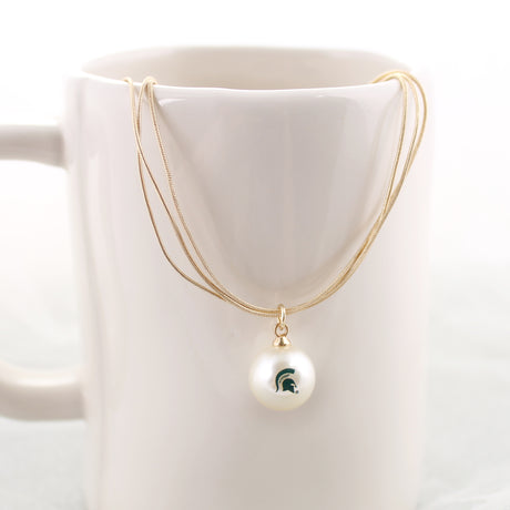 18” Michigan State Gold & Pearl Logo 3-Strand Necklace