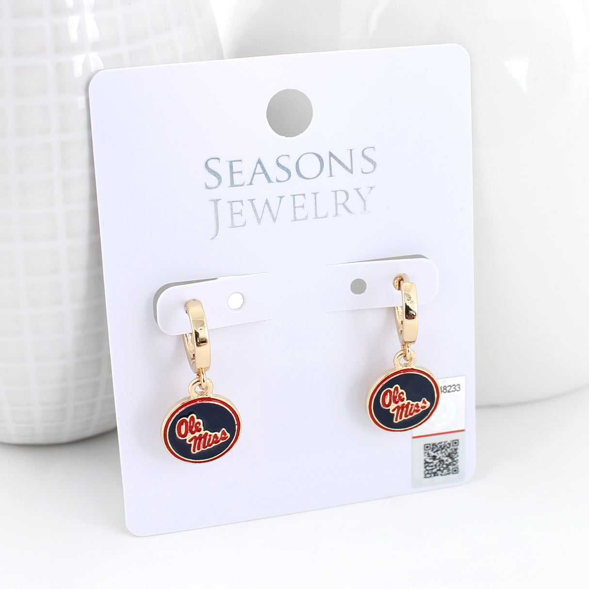 Mississippi Gold Huggie Hoop Earrings w/Enamel Logo