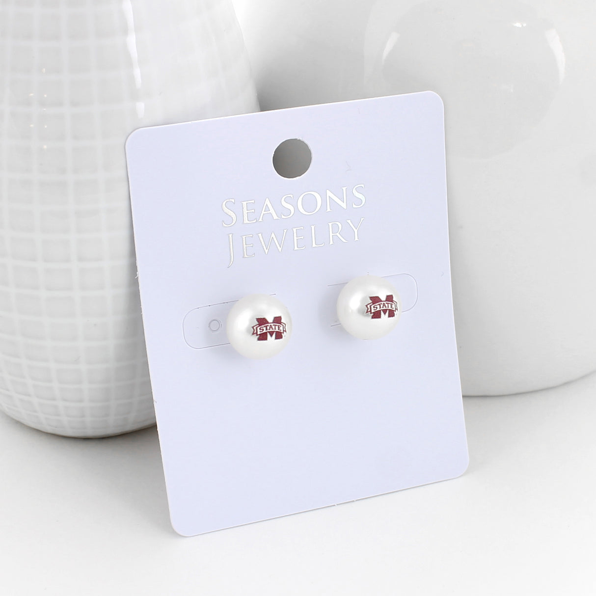 Mississippi State Logo Pearl Stud Earrings