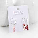 Nebraska Glitter Enamel Logo Huggie Hoop Earrings