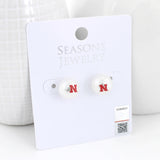 Nebraska Logo Pearl Stud Earrings