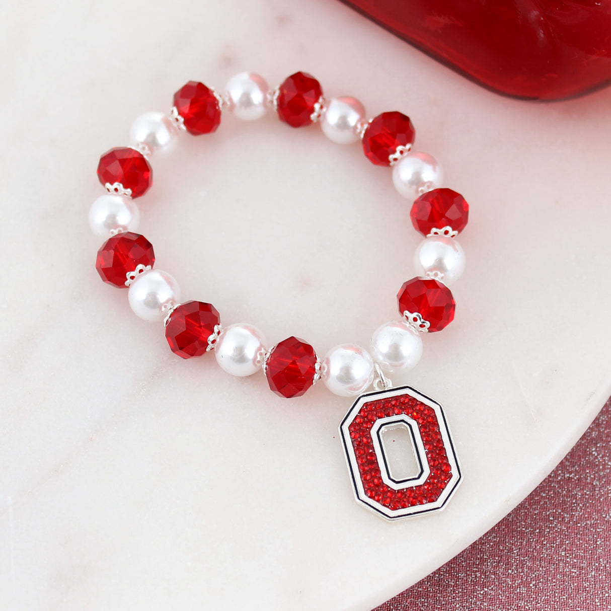 Ohio State Pearl & Crystal Stretch Bracelet w/ Crystal Logo