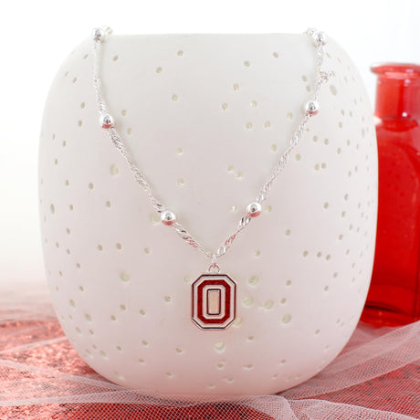 Ohio State Glitter Enamel Logo Necklace