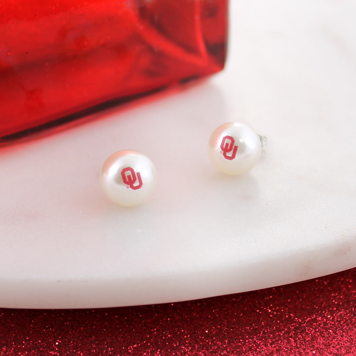 Oklahoma Logo Pearl Stud Earrings