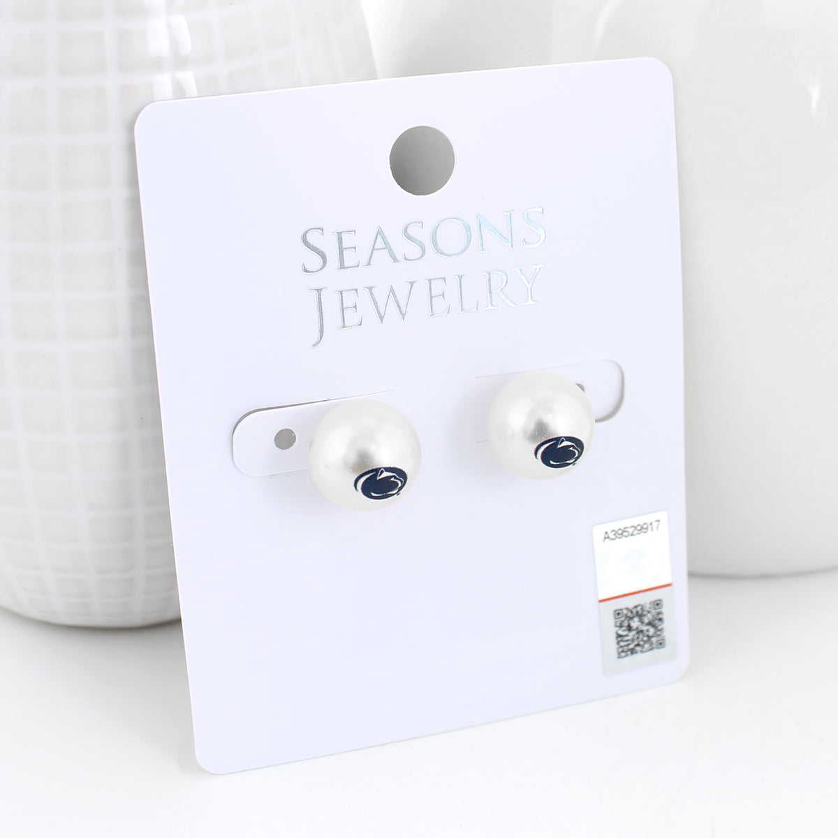Penn State Logo Pearl Stud Earrings