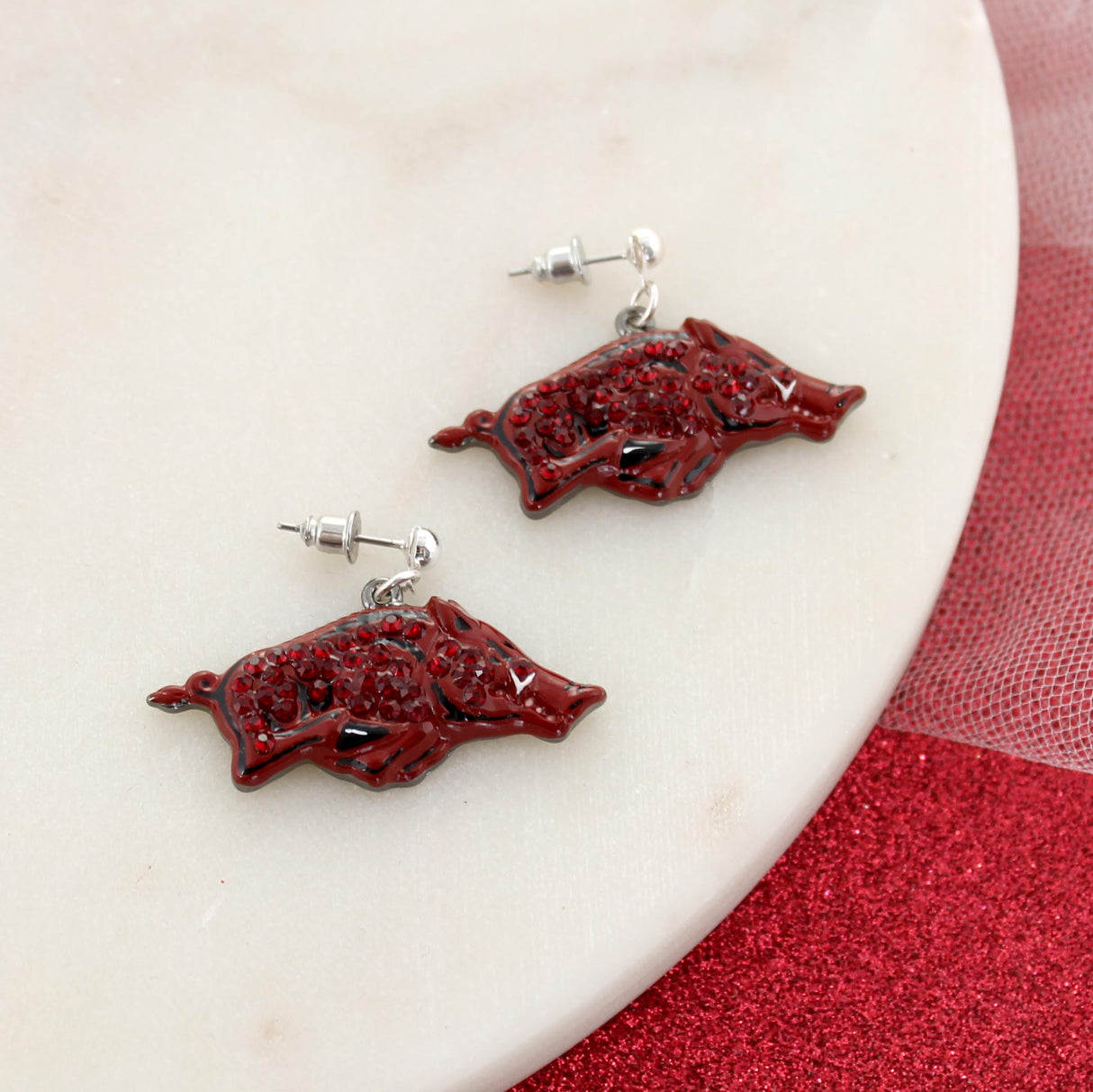 Arkansas Crystal Logo Earrings