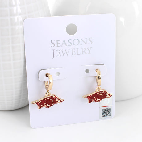 Arkansas Gold Huggie Hoop Earrings w/Enamel Logo
