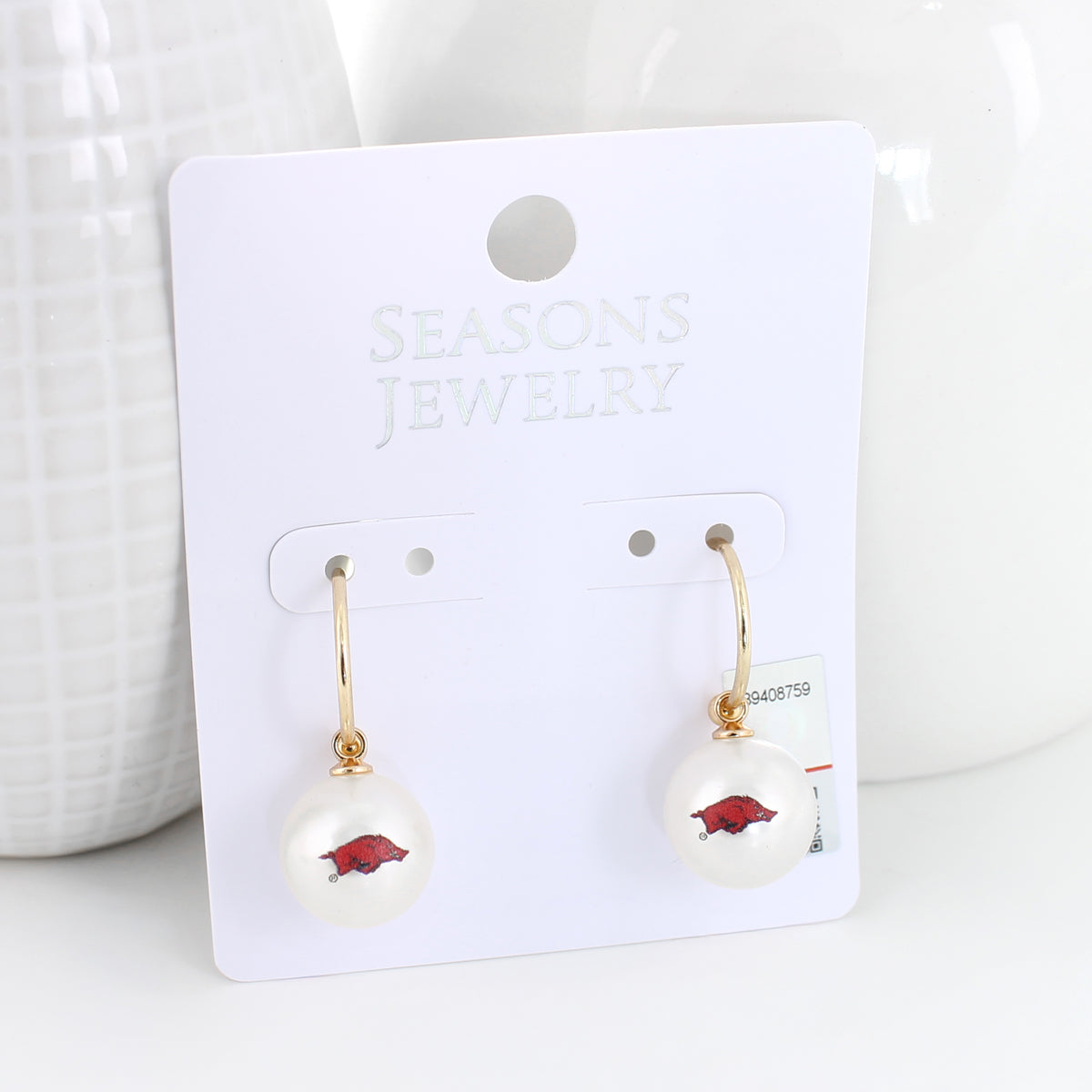 Arkansas Pearl Logo Hoop Earrings