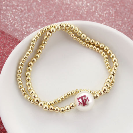 Texas A&M Gold & Pearl Logo Stretch Bracelet Set