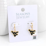West Virginia Gold Huggie Hoop Earrings w/ Enamel Logo