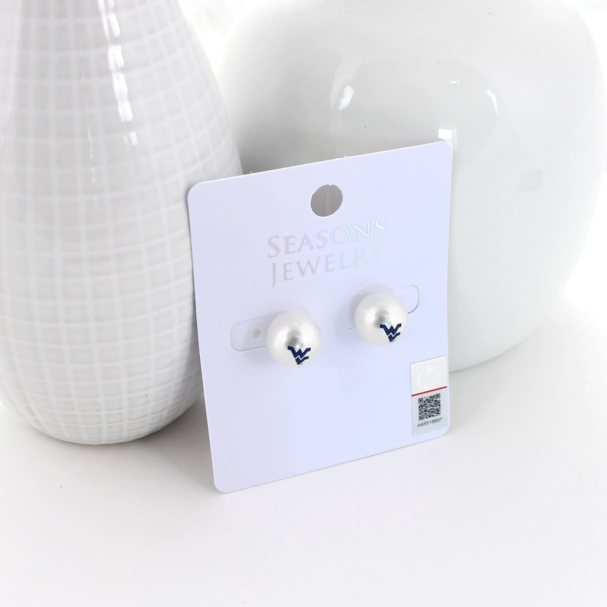 West Virginia Logo Pearl Stud Earrings