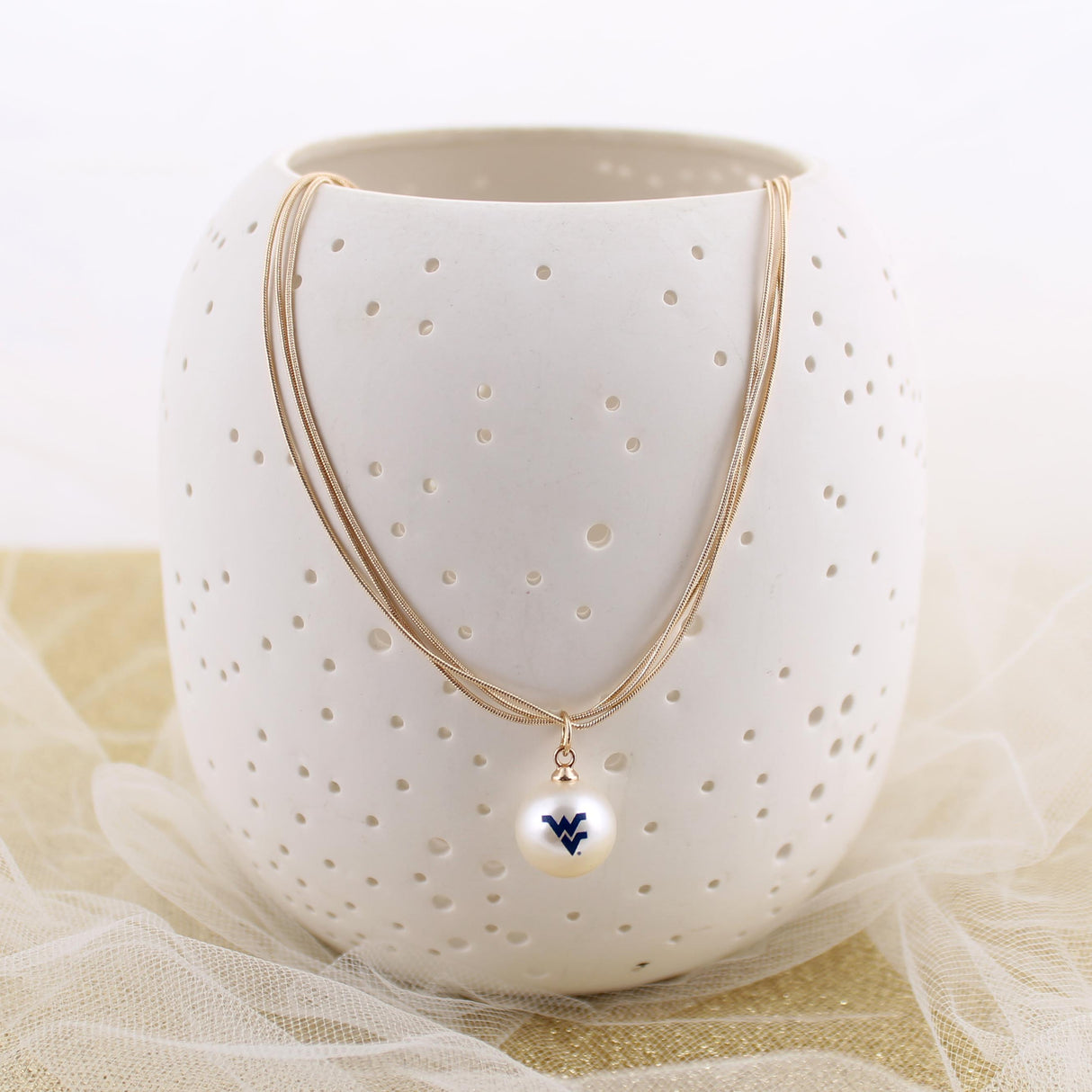 18” West Virginia Gold & Pearl Logo 3-Strand Necklace