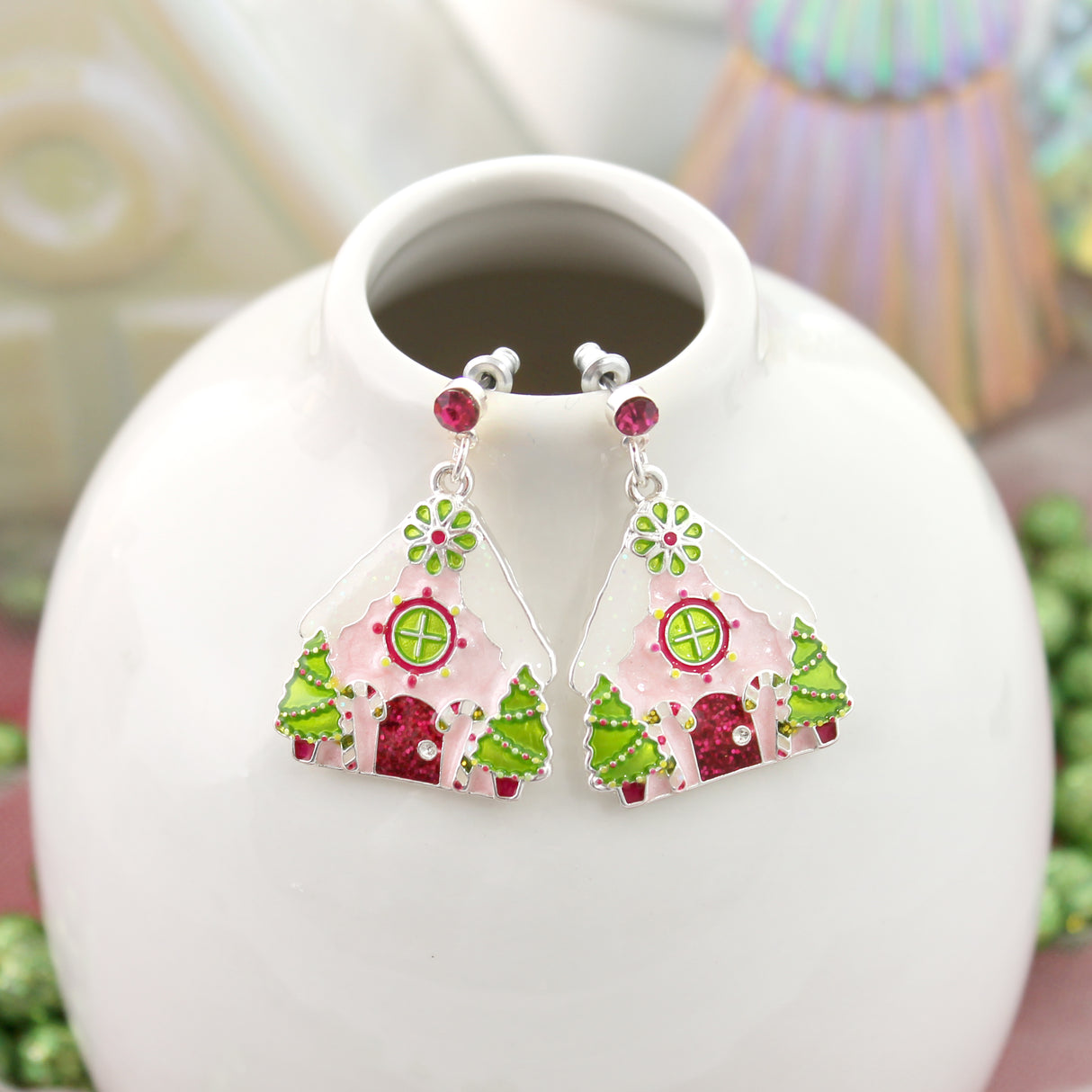 Cotton Candy Gingerbread House Earrings