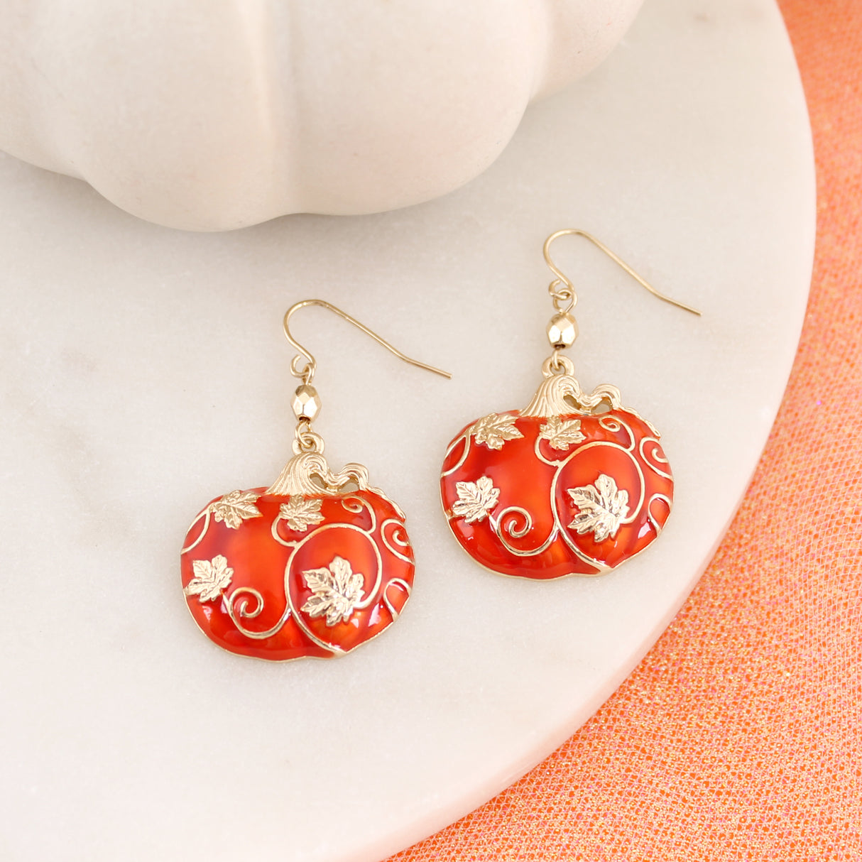 Gold Leaf Filigree Pumpkin Earrings