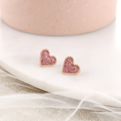 Crystal and Gold Heart Stud Earrings