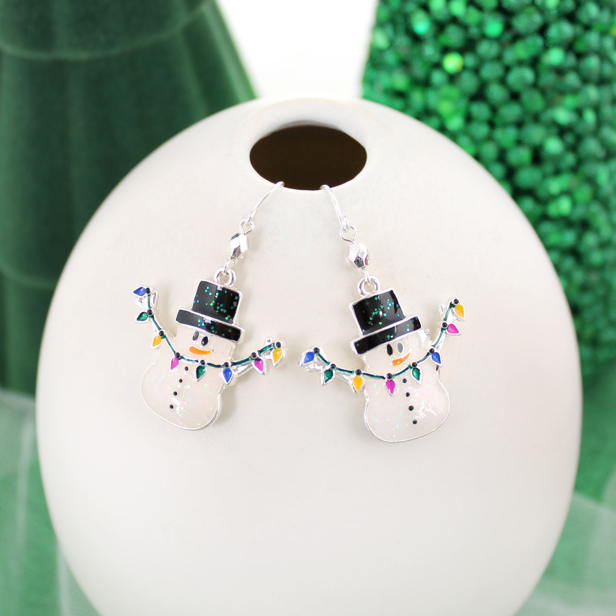 Christmas Light Snowman Earrings