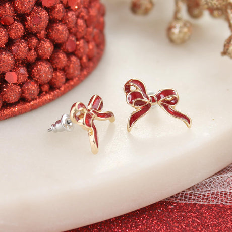 Red Bow Stud Earrings