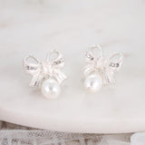 Crystal Bow w/ Dangle Pearl Earrings
