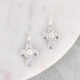 Silver Filigree & Pearl Cross Earrings