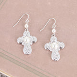 Silver Filigree & Pearl Cross Earrings