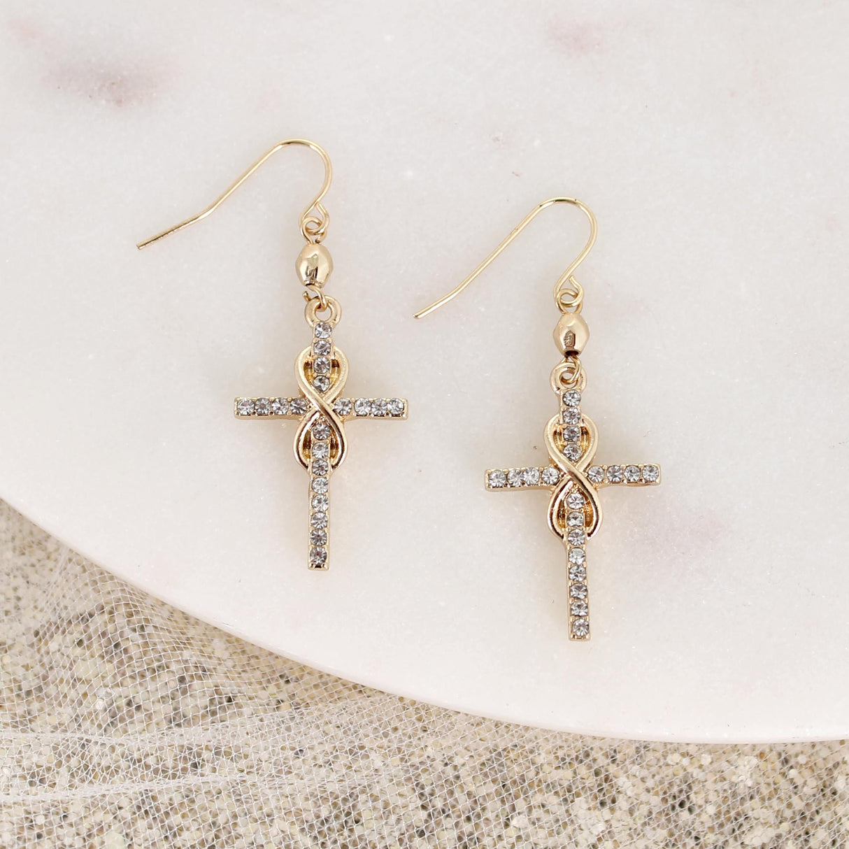 Crystal Infinity Cross Earrings
