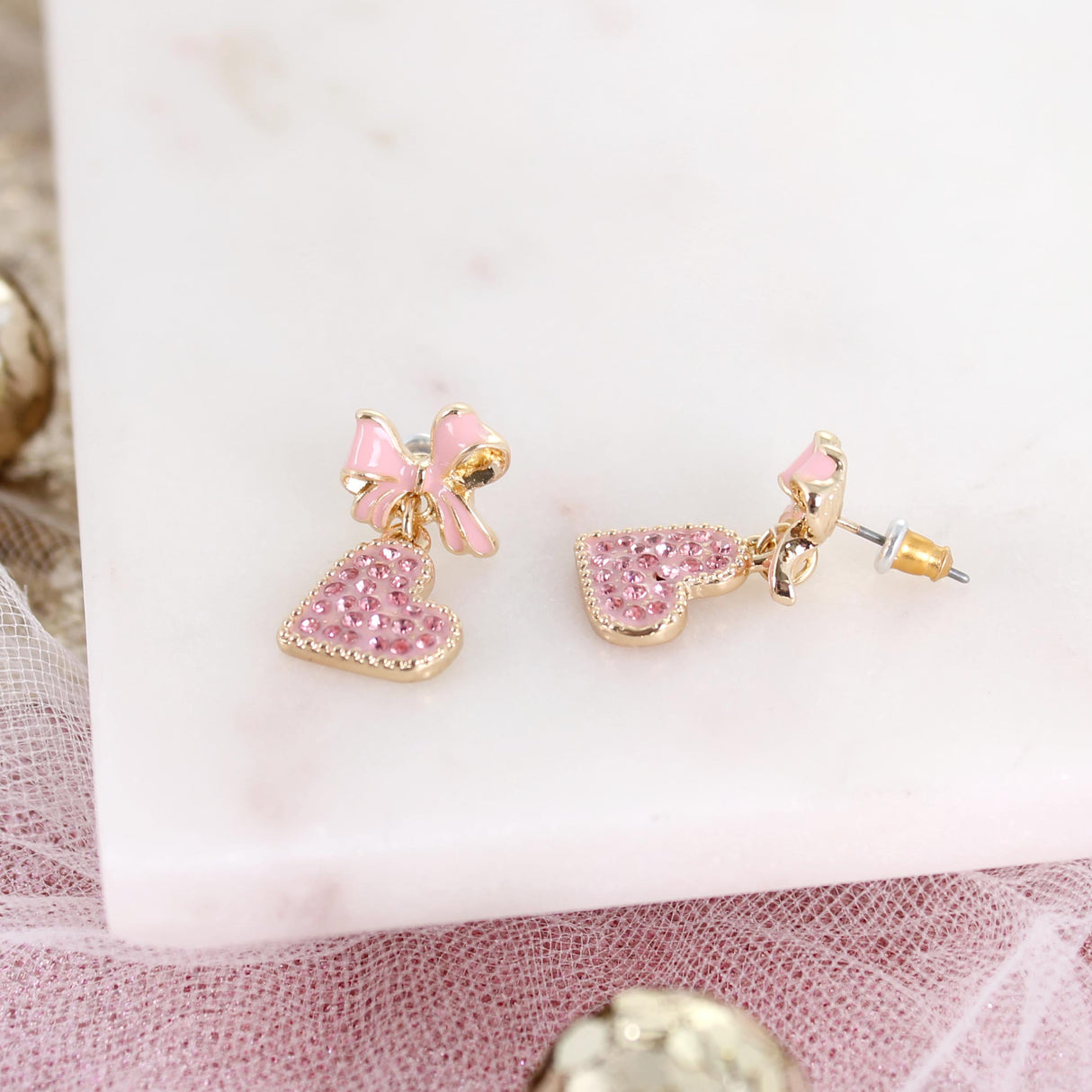 Pink Bow w/ Dangle Heart Valentine’s Day Earrings