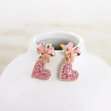 Pink Bow w/ Dangle Heart Valentine’s Day Earrings