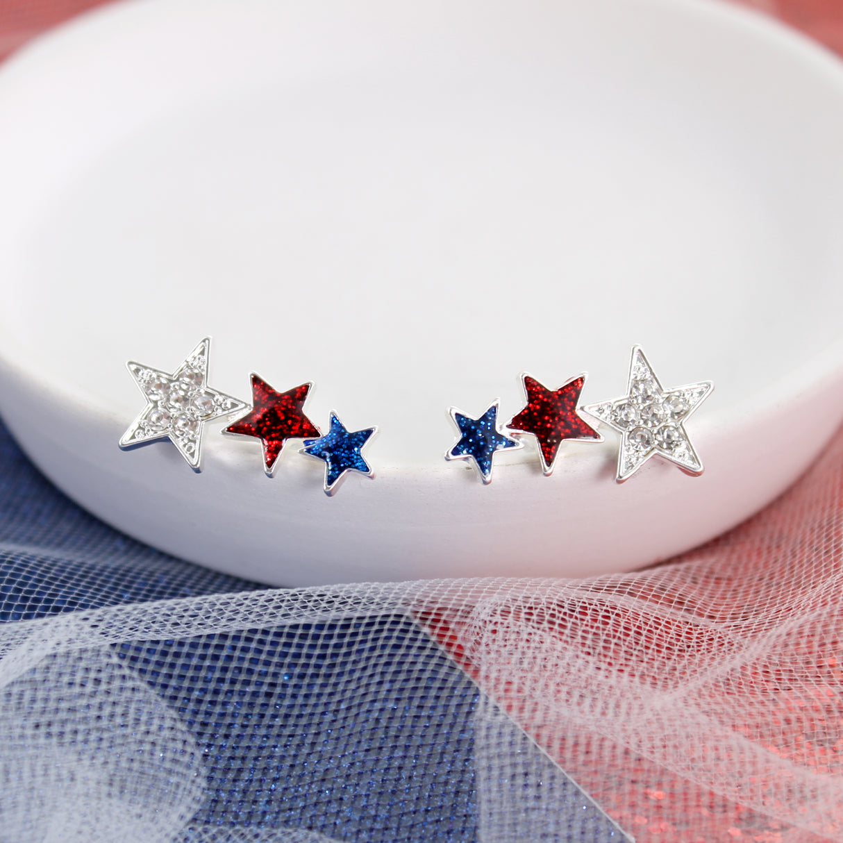 Red, White, & Blue Star Earring Crawler