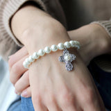 Silver Filigree & Pearl Cross Stretch Bracelet