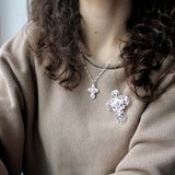 Silver Filigree & Pearl Cross Pin/Pendant