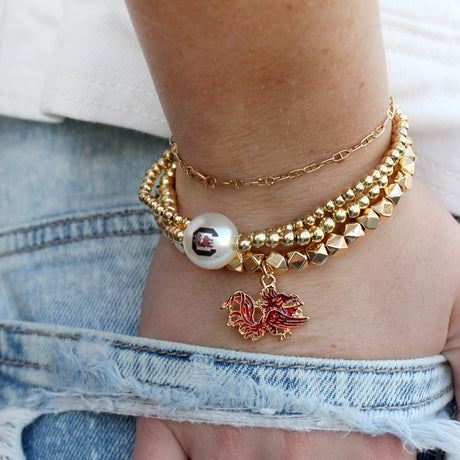 South Carolina Gold & Pearl Logo Stretch Bracelet Set