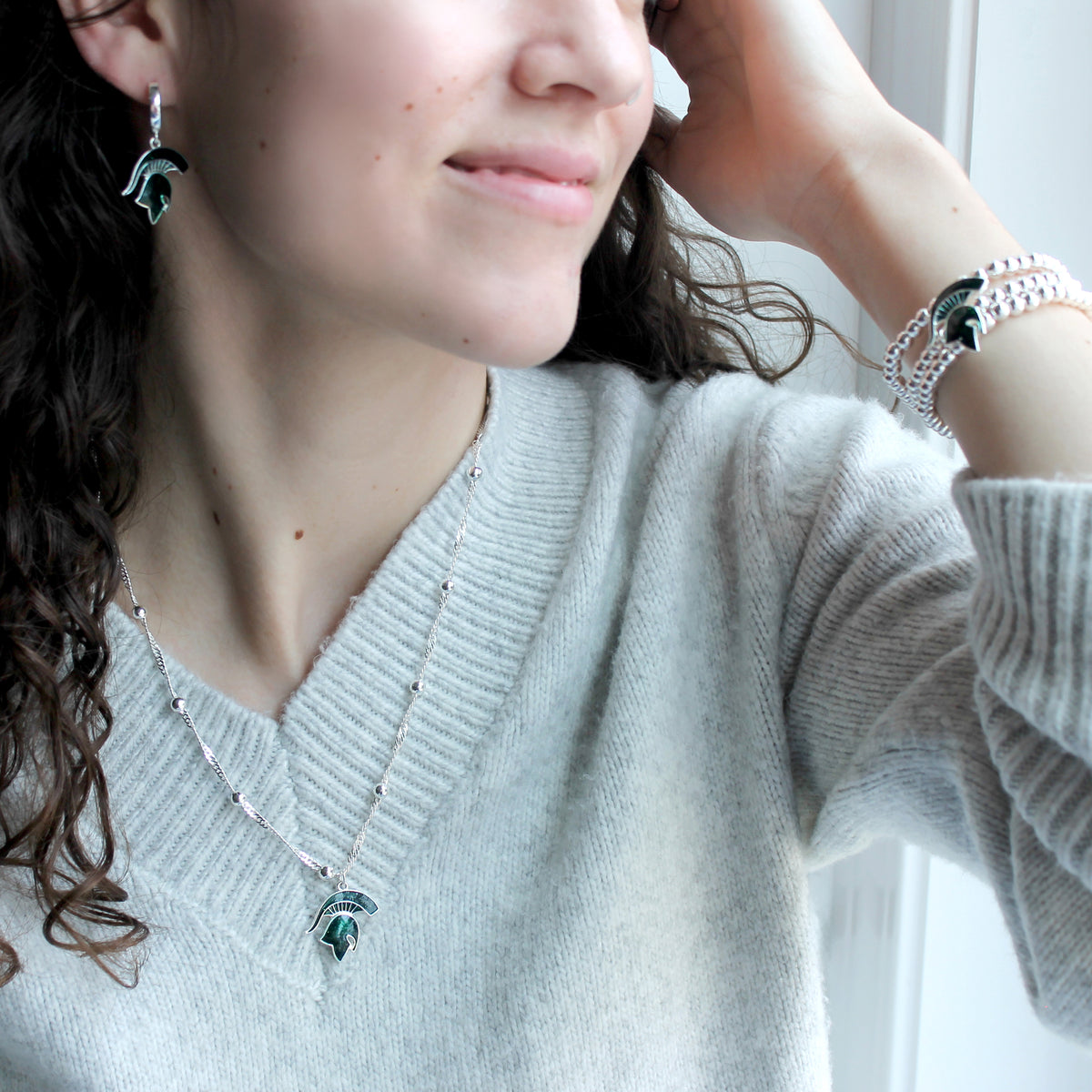 Michigan State Glitter Enamel Logo Necklace