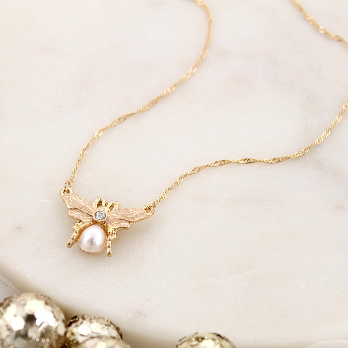 Gold and Pearl Bee Necklace