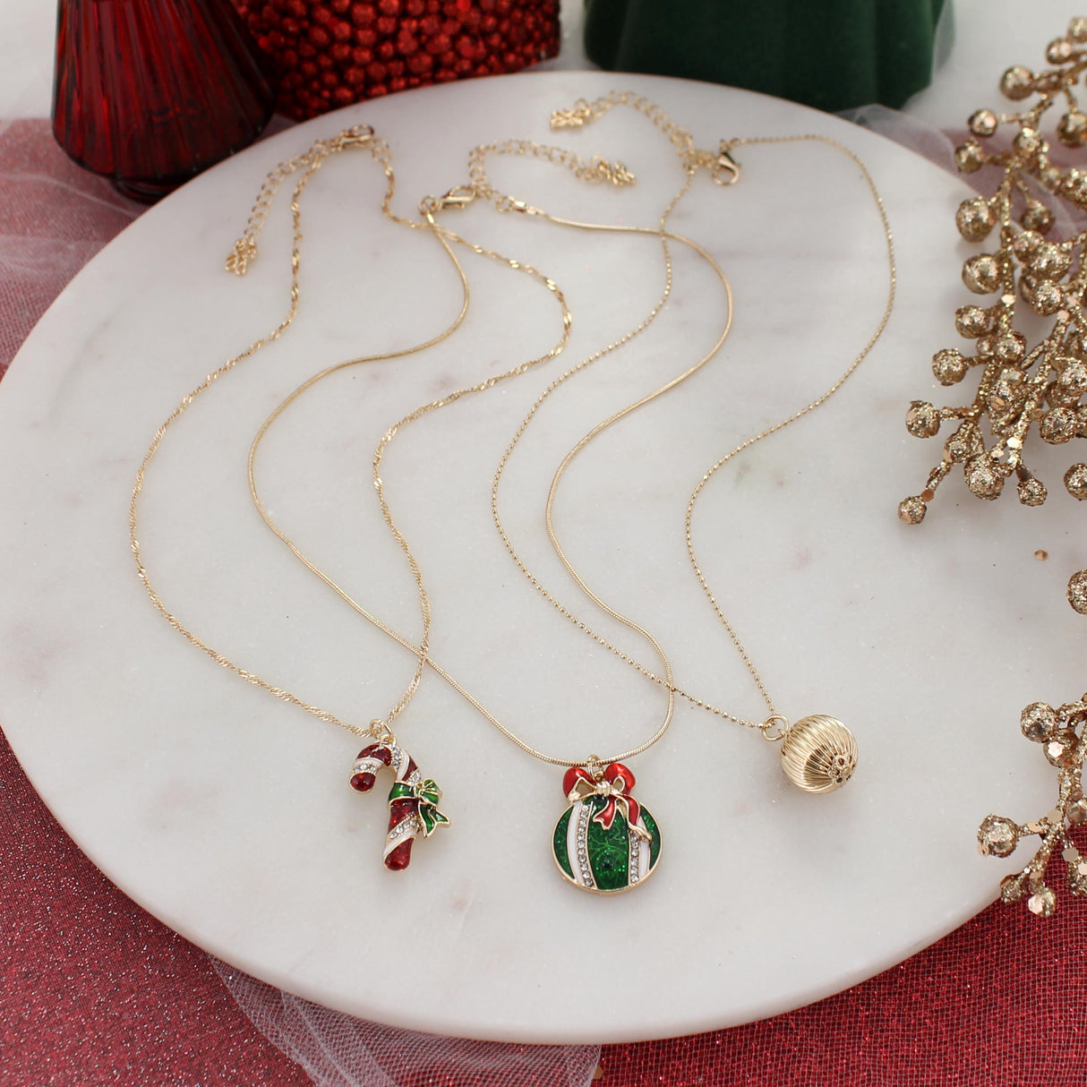Vintage Christmas Charm Trio Necklace