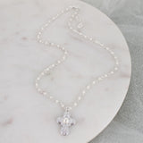 Silver Filigree & Pearl Cross Necklace
