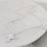 Silver Filigree & Pearl Cross Necklace
