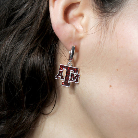 Texas A&M Glitter Enamel Logo Huggie Hoop Earrings
