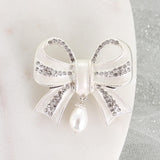 Crystal Bow w/ Dangle Pearl Pendant