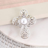 Silver Filigree & Pearl Cross Pin/Pendant
