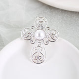Silver Filigree & Pearl Cross Pin/Pendant